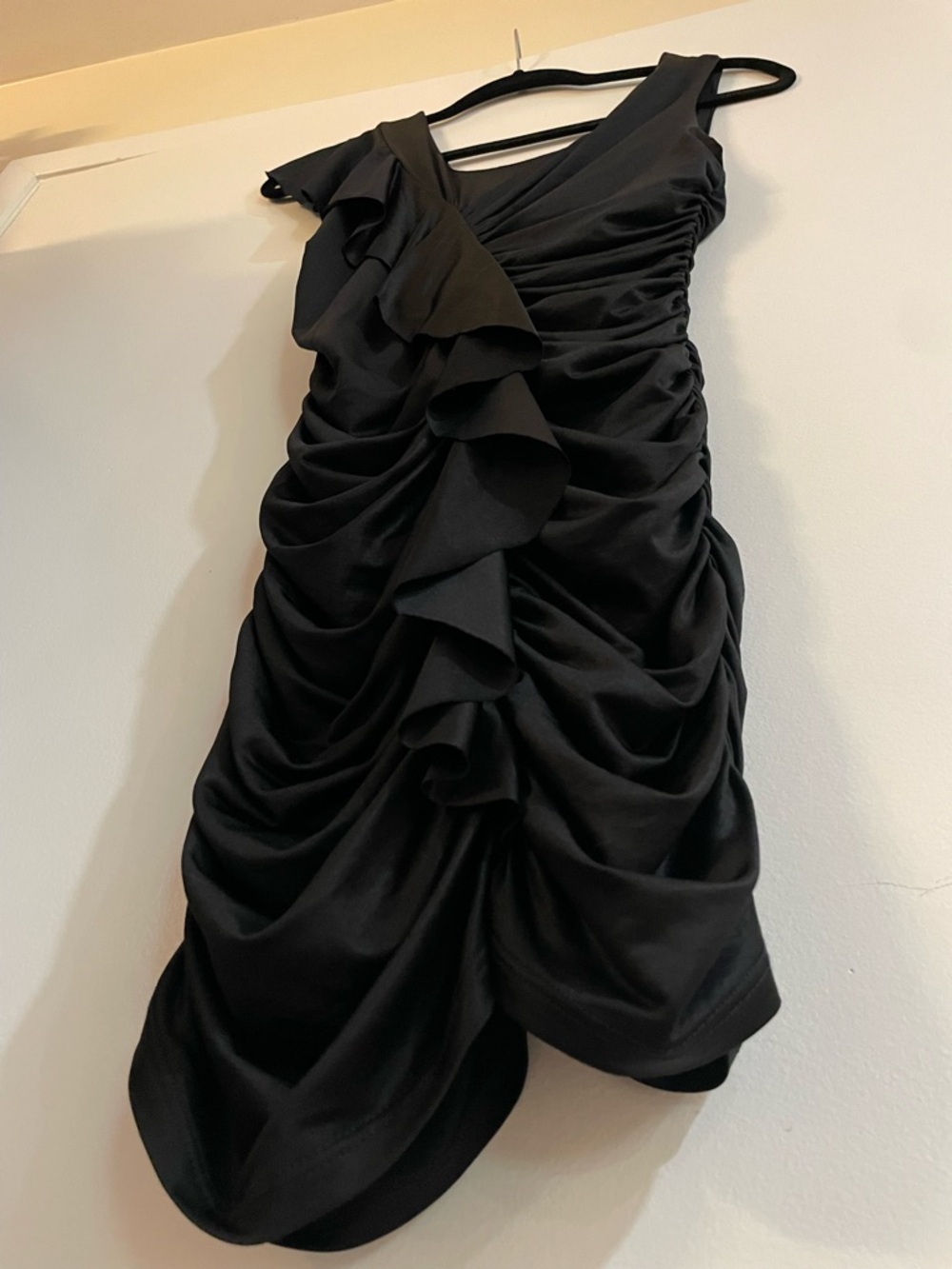 bebe Black Bodycon Ruffle Ruched Dress - Picture 3 of 7